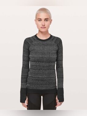 Lululemon Rest Less Pullover Long Sleeve Active Shirt Top Black Textured Pattern